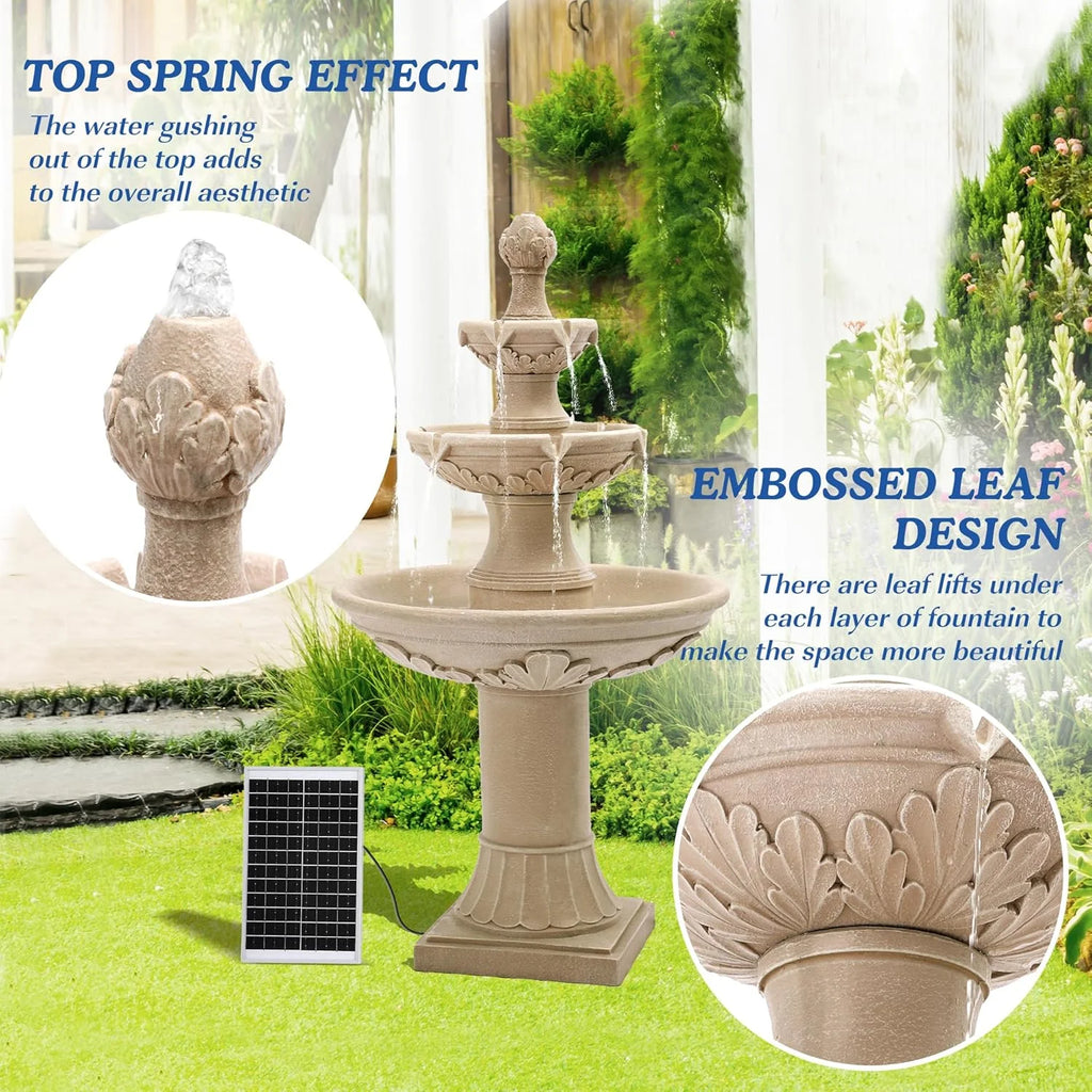 Magic Union Italian Solar Water Fountains Outdoor Garden Decor - 48.4''H Fountain and Waterfall, Large Cascading Indoor Floor - Standing Resin Bubbler Fountain Features W/Pump for Patio, Backyard