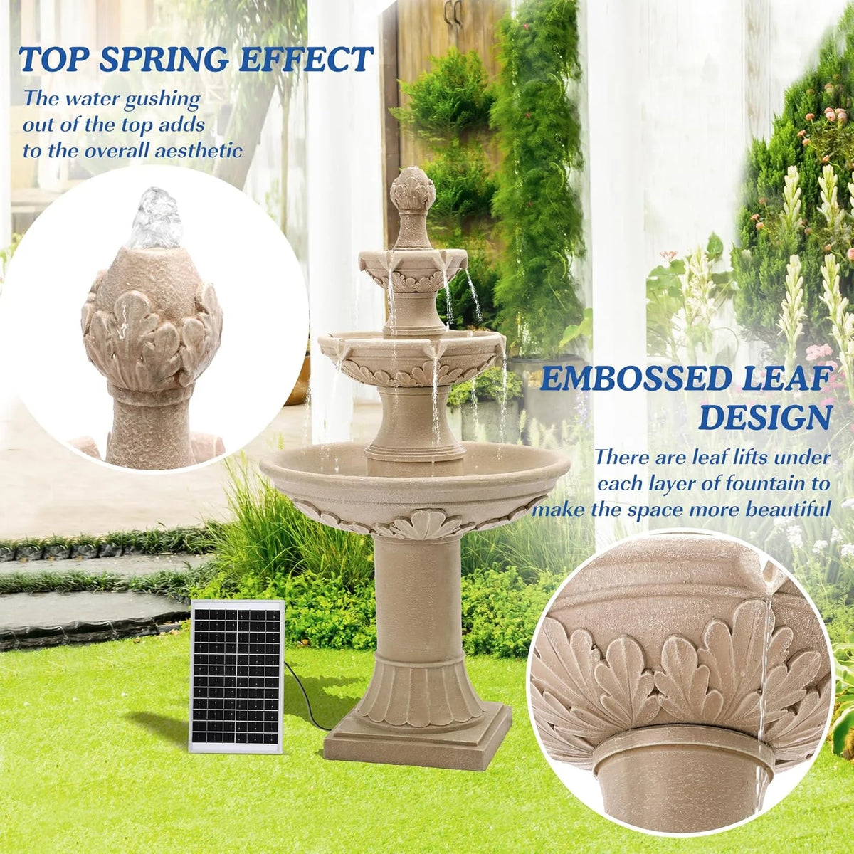 Magic Union Italian Solar Water Fountains Outdoor Garden Decor - 48.4''H Fountain and Waterfall, Large Cascading Indoor Floor - Standing Resin Bubbler Fountain Features W/Pump for Patio, Backyard