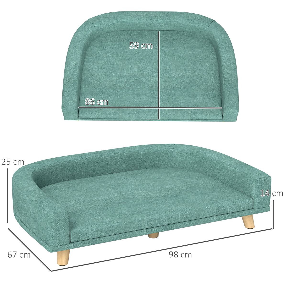 PawHut Hundebett Hundesofa Haustiersofa, Eukolyptusholz, 98 x 67 x 25 cm, Grün
