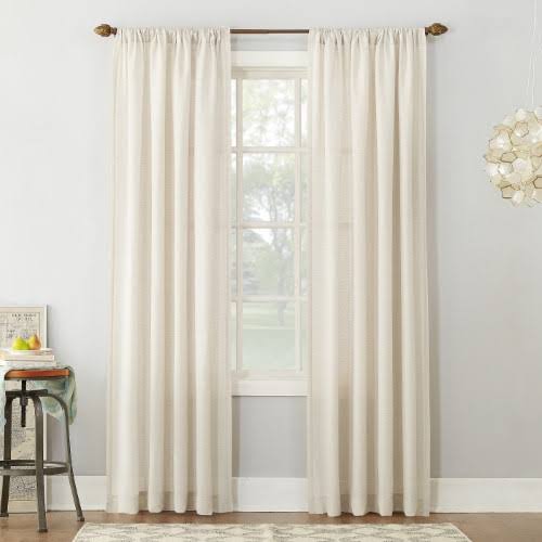 No. 918 Amalfi Linen Blend Textured Sheer Rod Pocket Curtain Panel, Ivory, 95 x 54