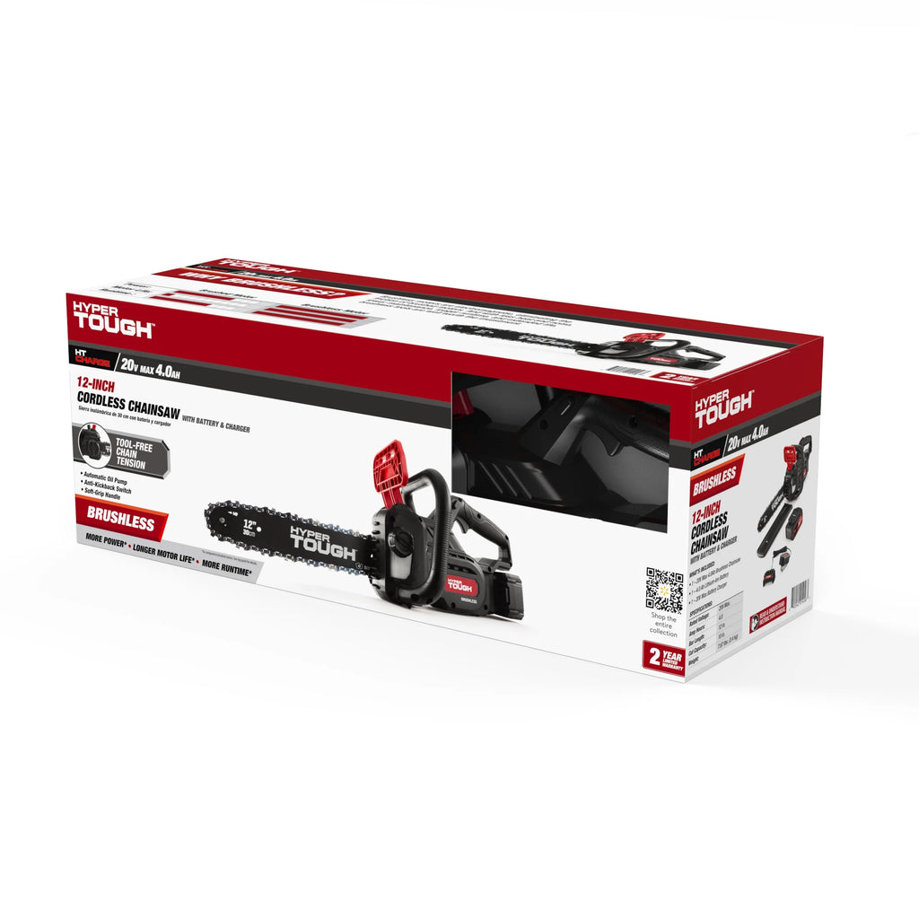 Hyper Tough 20V 4.0ah Battery Powered 12in Brushless Chainsaw, HT22 - 401 - 03 - 03