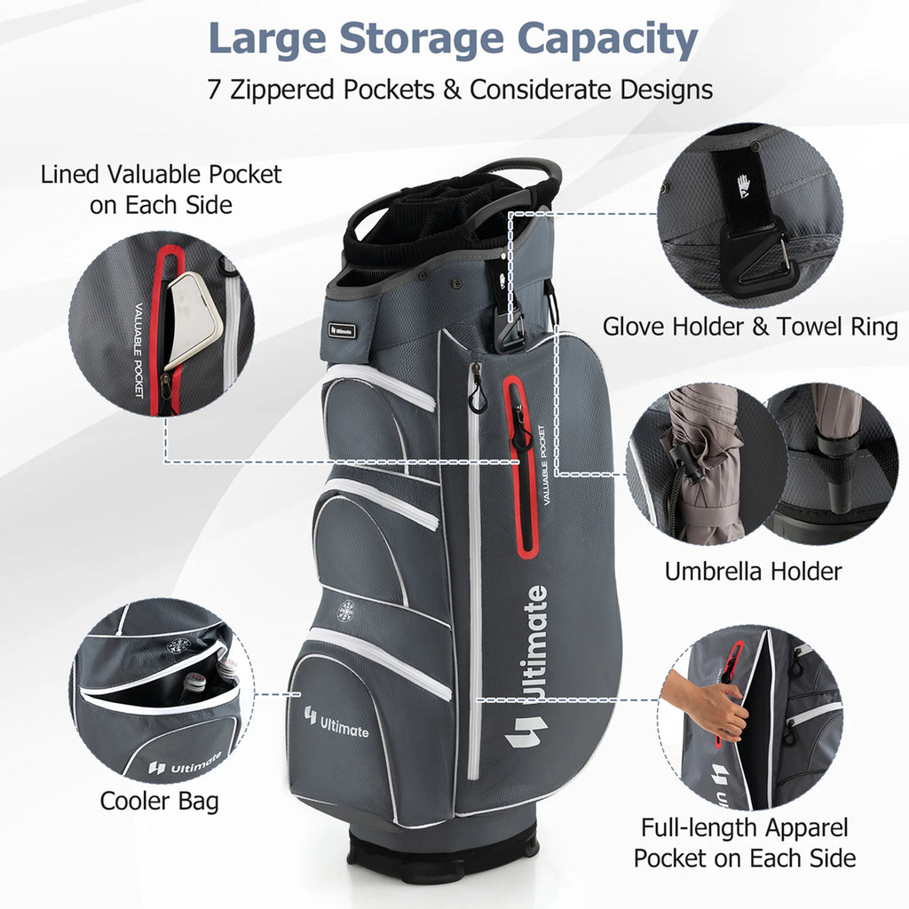 Costway Lightweight Golf Cart Bag with 15 Way Top Divider Individual Putter Well Cooler Bag Green