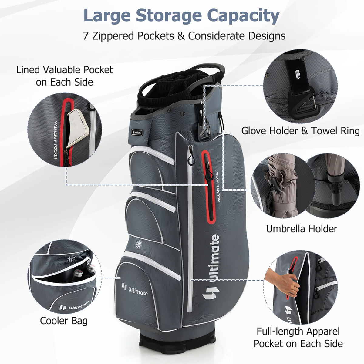 Costway Lightweight Golf Cart Bag with 15 Way Top Divider Individual Putter Well Cooler Bag Green