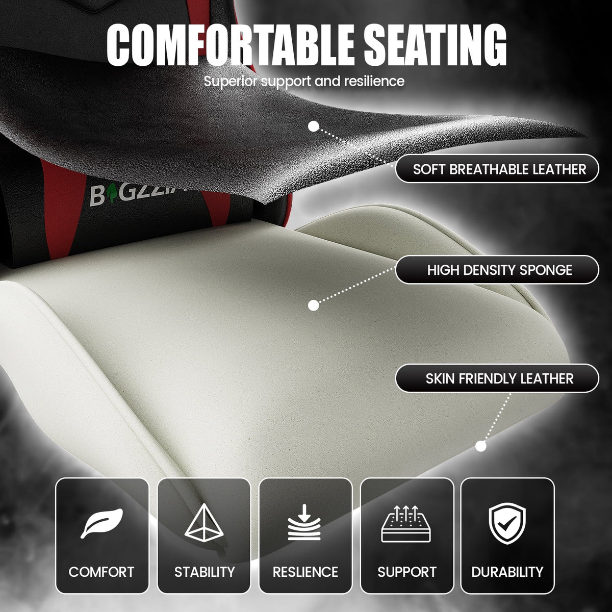 Bigzzia Gaming Chair Office Chair, Ergonomic Game Chair with Height Adjustable Headrest and Lumbar Support for Adults Teens, Black & White