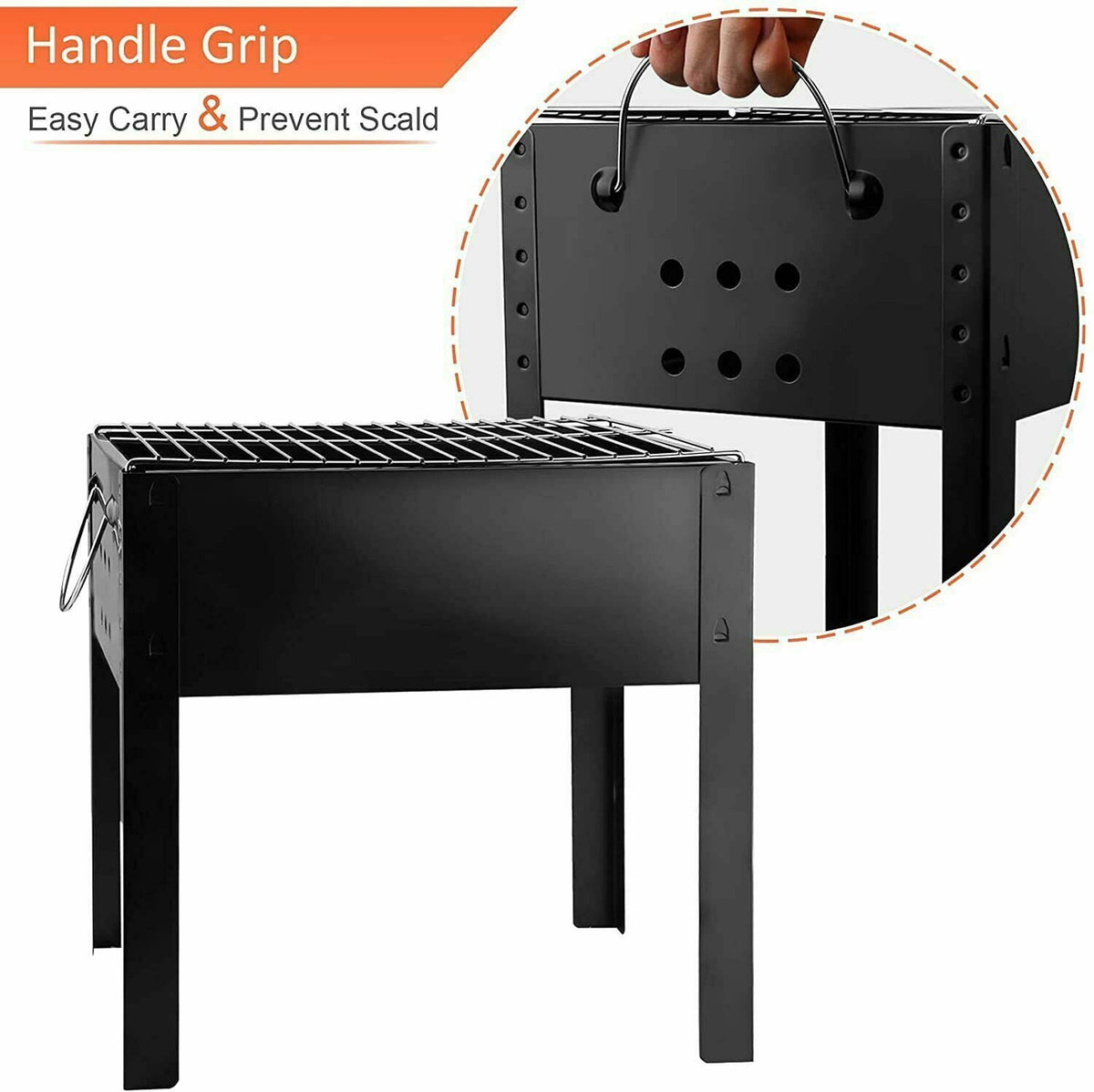 Portable Charcoal Grill Detachable Grill Cooking Station. Mini Tabletop Camping Grill BBQ. Black