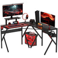 HOMCOM Gaming Schreibtisch Eckschreibtisch Gamer 125 x 125 cm in L-Form mit Kohlefaserplatte, Bildschirmhalter, Getränkehalter und Kopfhörerhaken, Schwarz