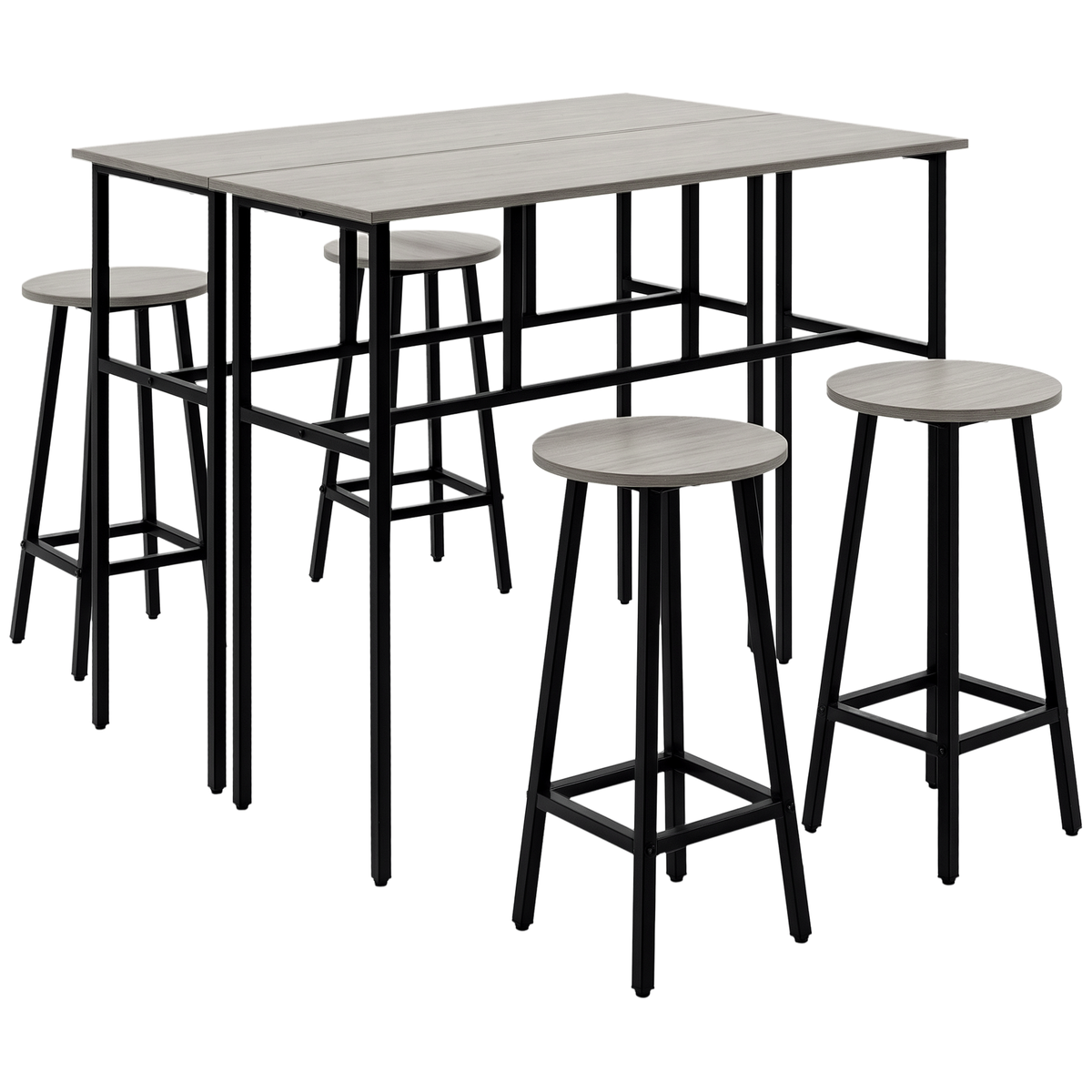 HOMCOM Bartisch-Set im Industriedesign, 6-teilig, 2 Tische und 4 Barhocker, Grau + Schwarz