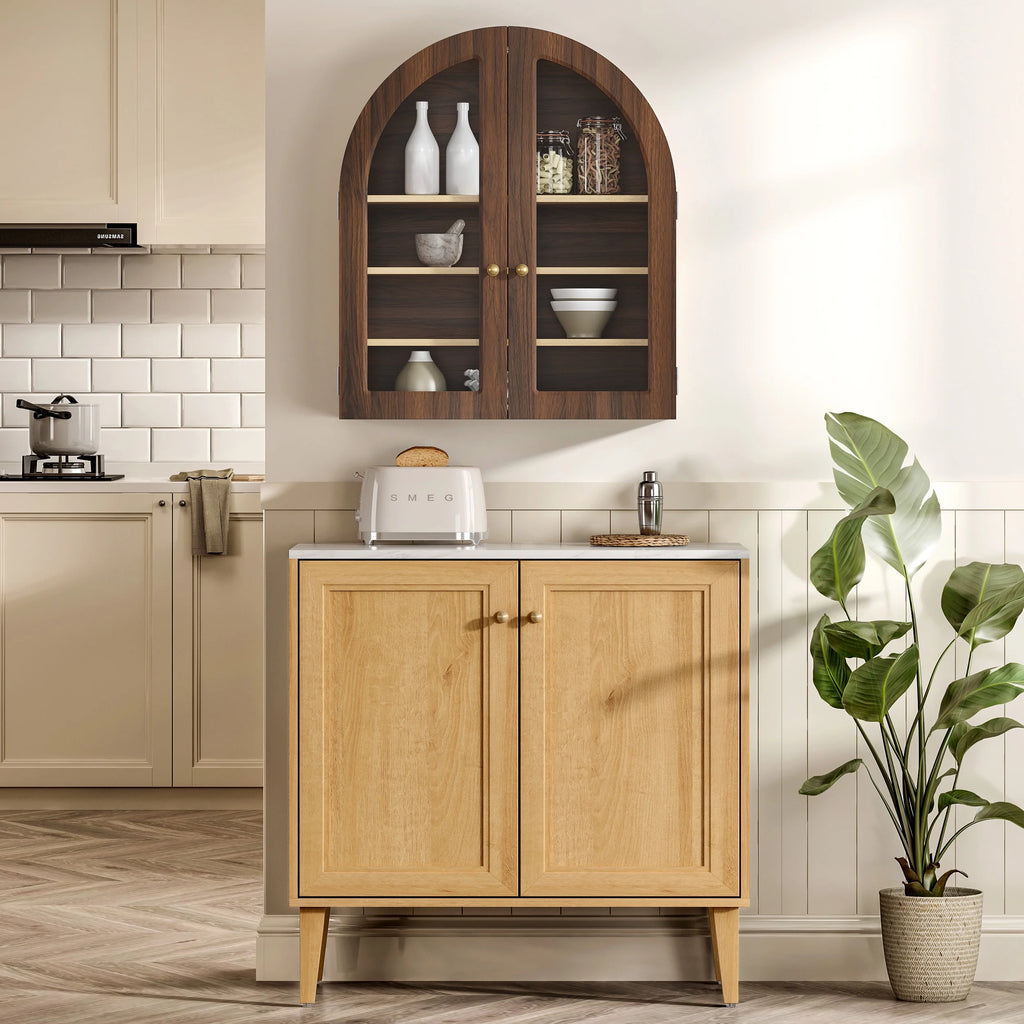 EYYTHUNG Modern Arched Wall Cabinet, Large Medicine Cupboard, Black Cabinet for Bathroom with Adjustable Shelf, Black Oak