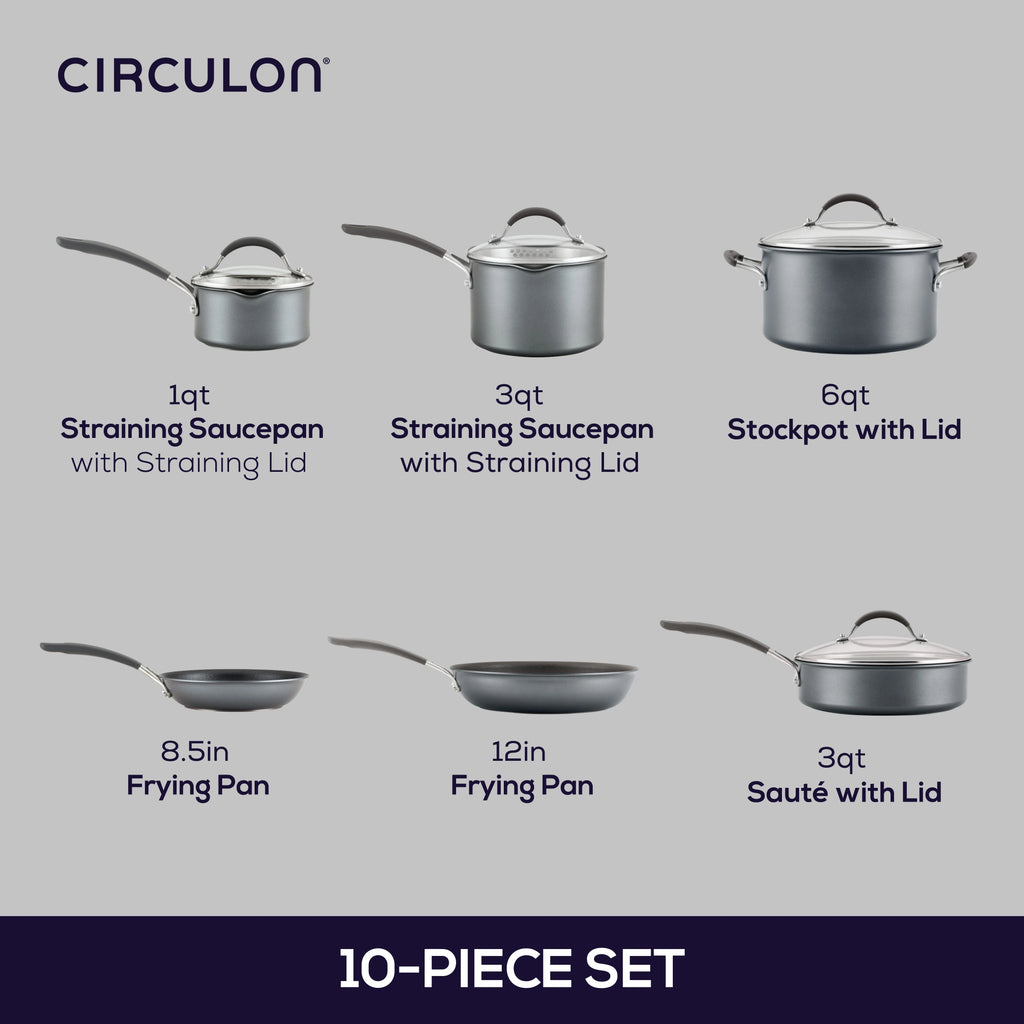 Circulon A1 Scratch Defense 10 Piece Nonstick Aluminum Pot and Pan Set, Cast Stainless Steel