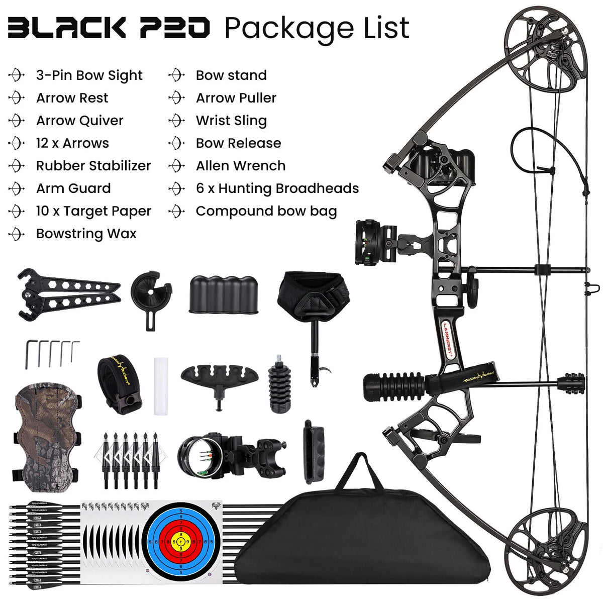Archery Ready to Hunt Compound Bow Package for Adults and Teens, 25" - 31" Draw Length .0 - 70 lb Draw Weight, up to IBO 320 Fps .lightweight Design Bow, Fully Adjustable