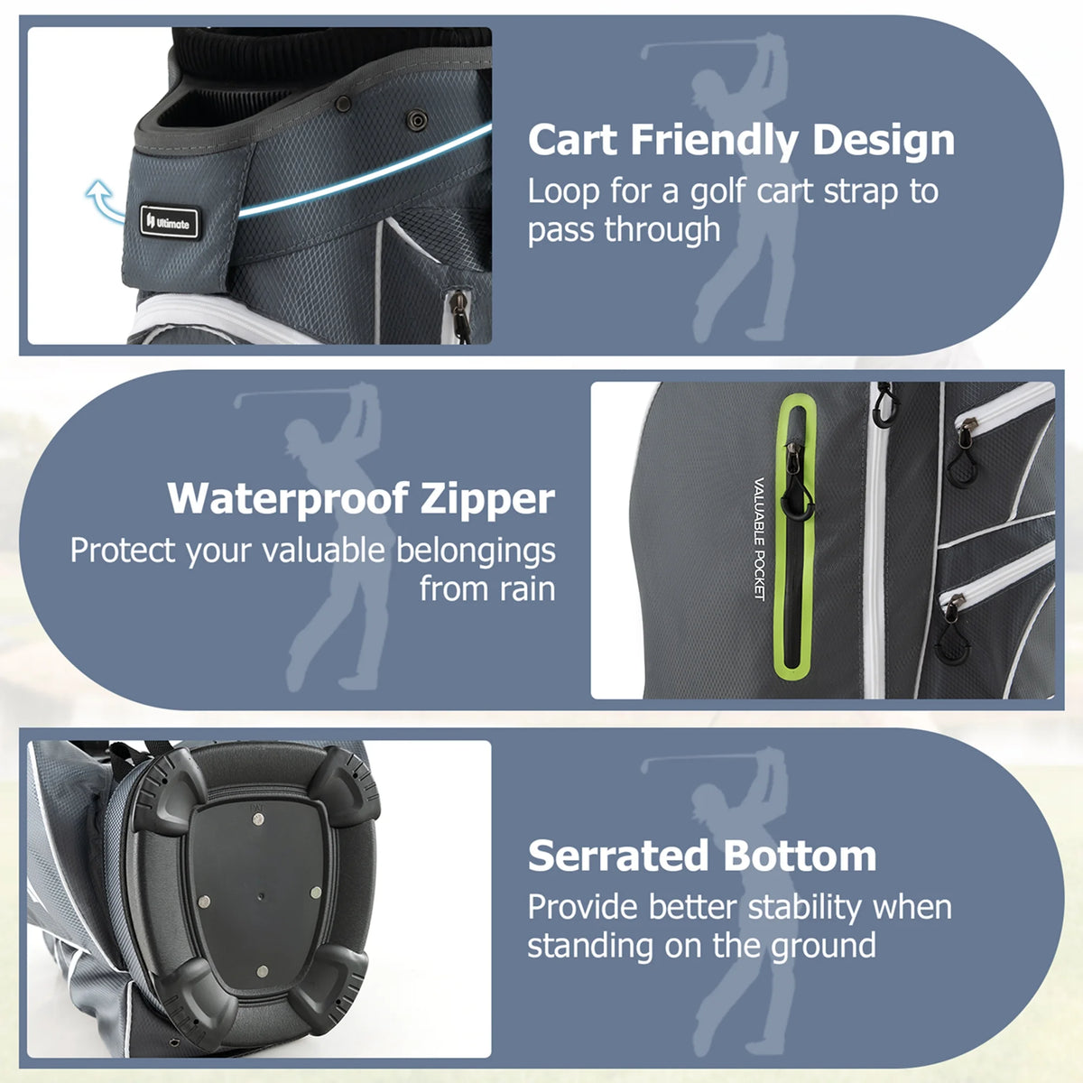 Costway Lightweight Golf Cart Bag with 15 Way Top Divider Individual Putter Well Cooler Bag Green