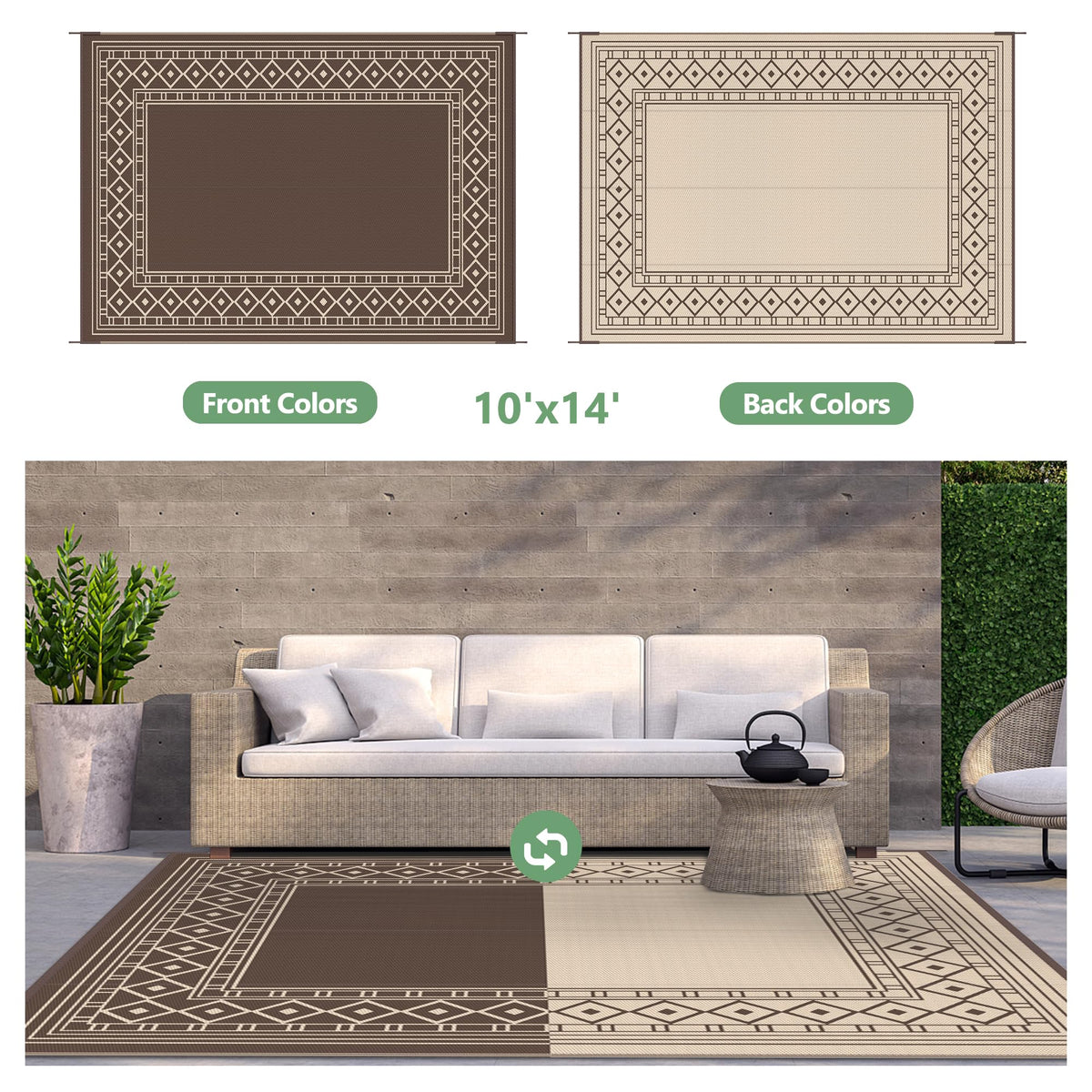 GENIMO Outdoor Rug 10'x14' for Patio Waterproof