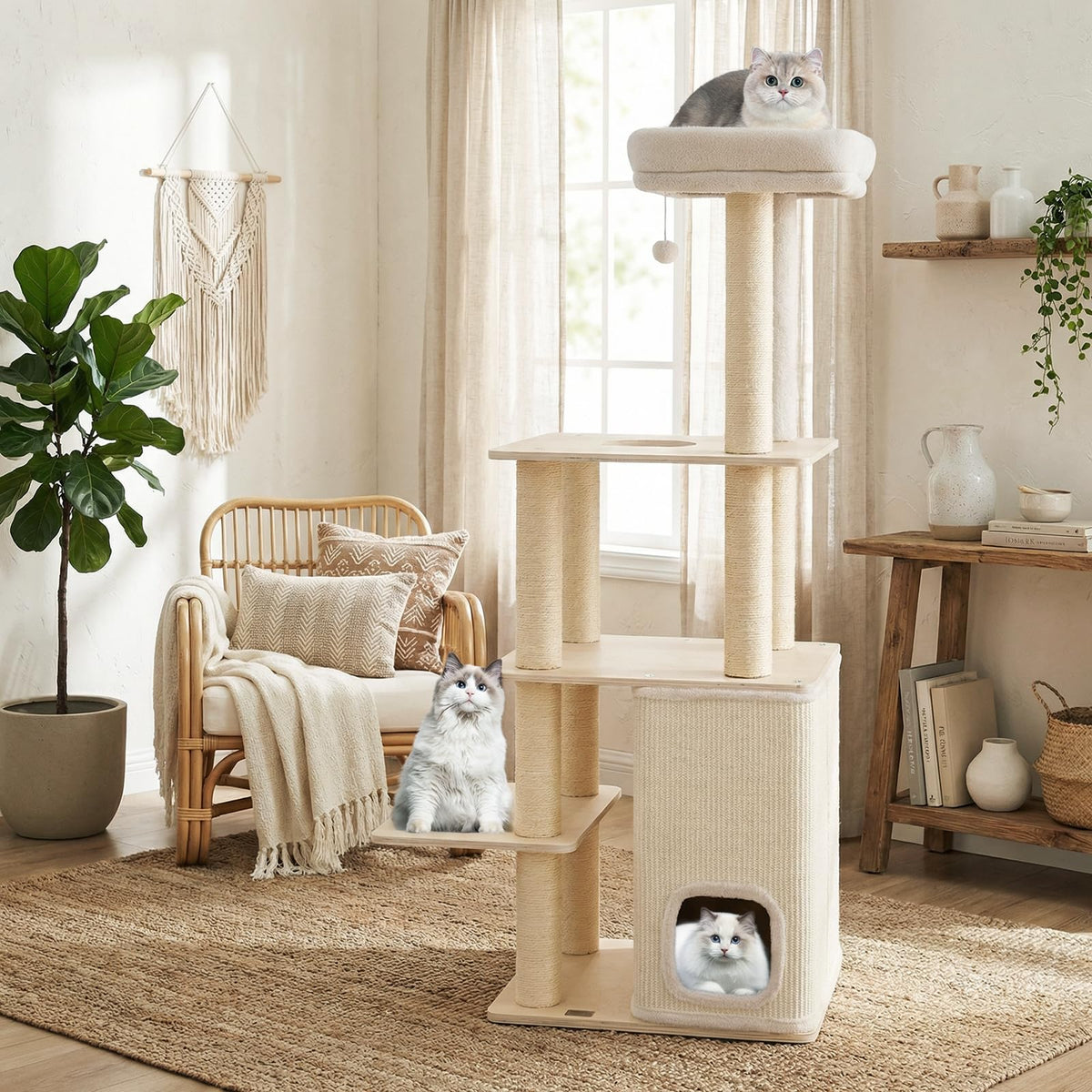 Tangkula Tall Cat Tree 63 Inch Multi-Level Wood Cat Tower