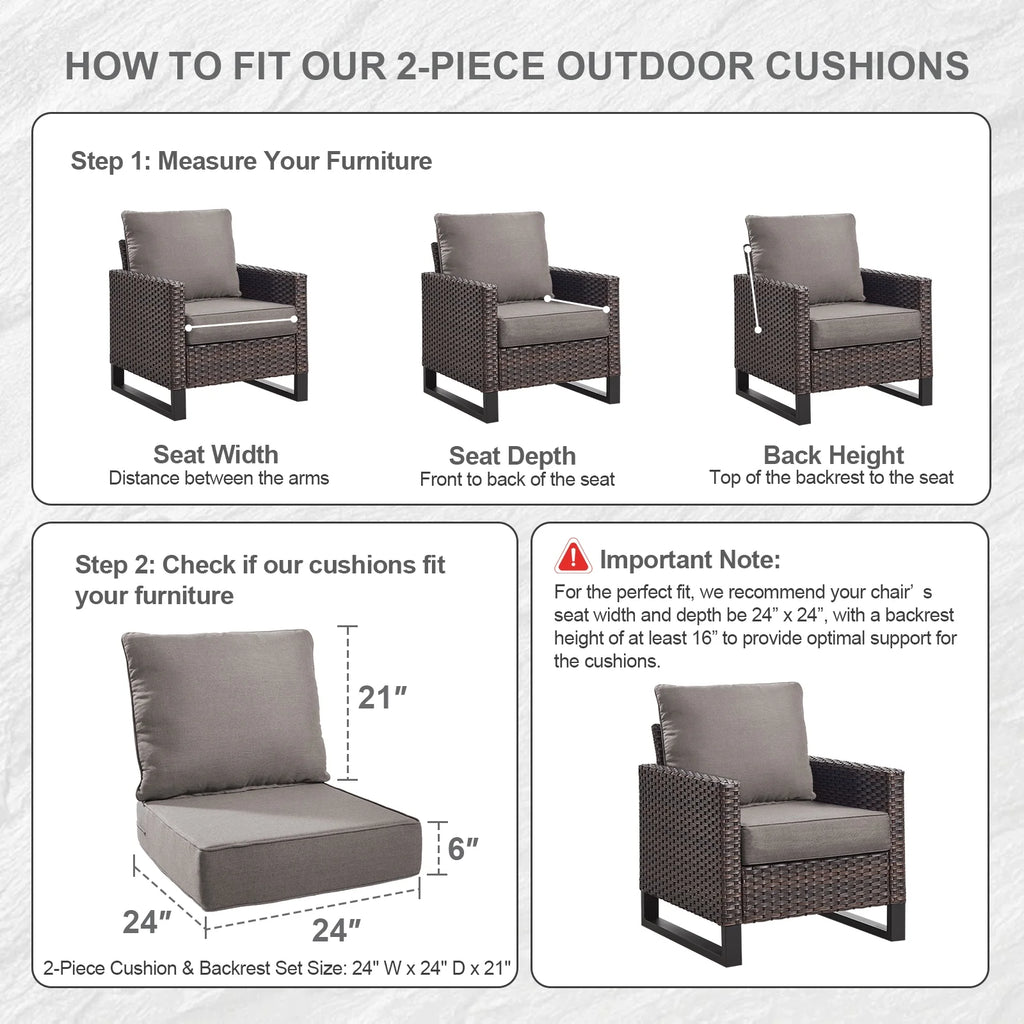 Bellefurn Outdoor Deep Seat Cushion 24 X 24 X 6 in for Patio Furniture, Outdoor Chair Cushions Waterproof & Fade Resistant Patio Furniture Cushions for Wicker Chair, Sofa, Couch