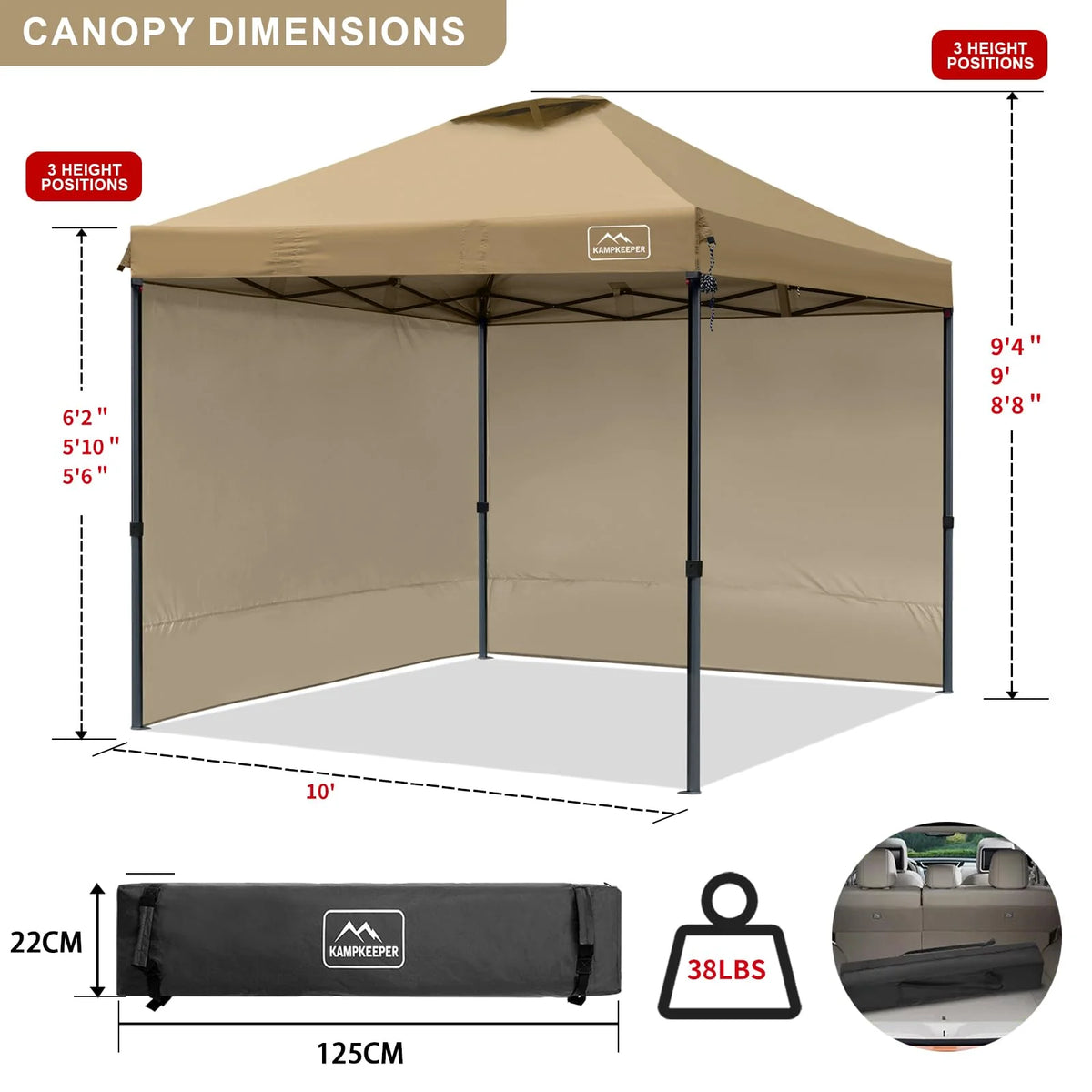 KAMPKEEPER 10x10 Pop Up Canopy Tent with Sidewalls