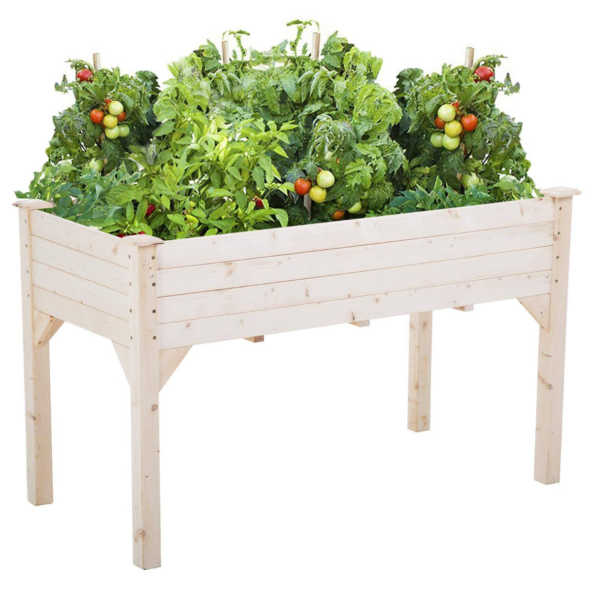 FDW 48x24x30in Elevated Raised Wood Planter Garden Bed Box Stand for Backyard, PatioNatural, Beige