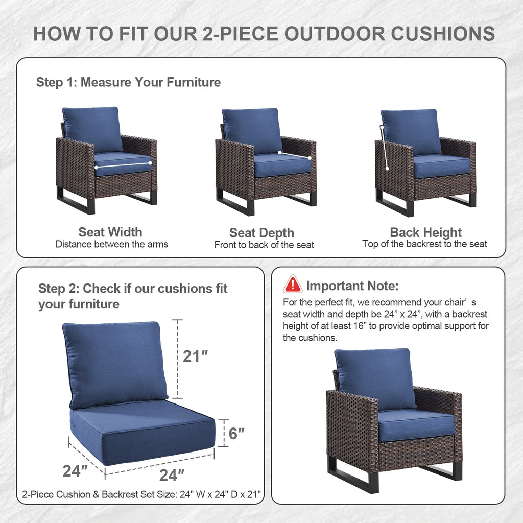 Bellefurn Outdoor Deep Seat Cushion 24 X 24 X 6 in for Patio Furniture, Outdoor Chair Cushions Waterproof & Fade Resistant Patio Furniture Cushions for Wicker Chair, Sofa, Couch
