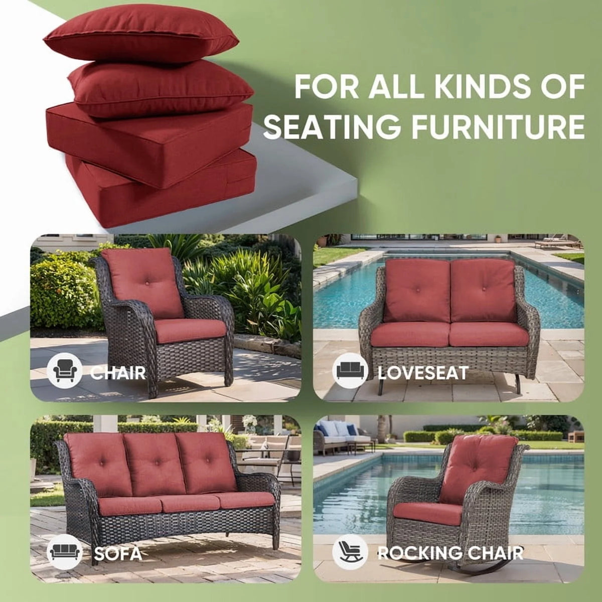 Bellefurn Outdoor Deep Seat Cushion 24 X 24 X 6 in for Patio Furniture, Outdoor Chair Cushions Waterproof & Fade Resistant Patio Furniture Cushions for Wicker Chair, Sofa, Couch
