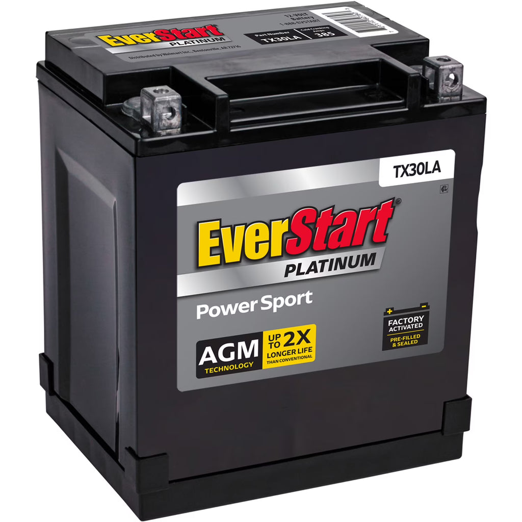 Everstart Platinum BOXED AGM Powersport Battery, Group Size TX30LA 12volt, 385 CCA