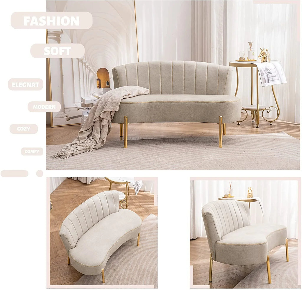 Andeworld Upholstered Small Sofa Couch Modern Loveseat Accent Ottoman Bench Bed Bench Entryway Bench with Backrest for Living Room Bedroom Beige