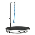 PawHut Hund Trimmtisch Tierpflegetisch drehbar trocknen Tabelle mit verstellbaren Arm rutschfeste Tischplatte Verriegelungssystem Aluminium-Legierung Rand Edelstahl Rahmen Sicherheit Leine Ø65x H10
