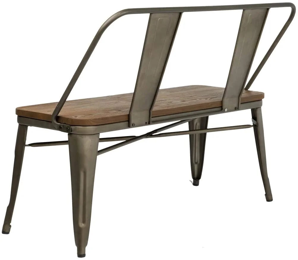 MELLCOM Metal Bench Industrial Mid - Century 2 Person Chair with Wood Seat, Dining Bench with Floor Protector