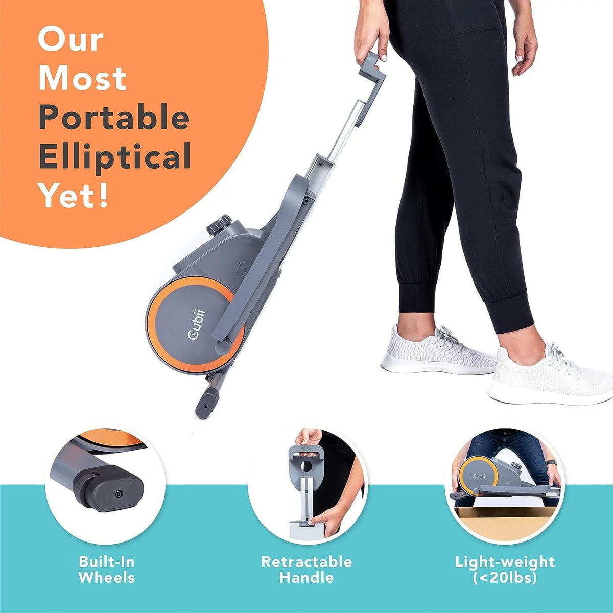 Cubii Go, Seated Elliptical Trainer with Wheels and Handle, 8 Adjustable Magnetic Resistance Levels