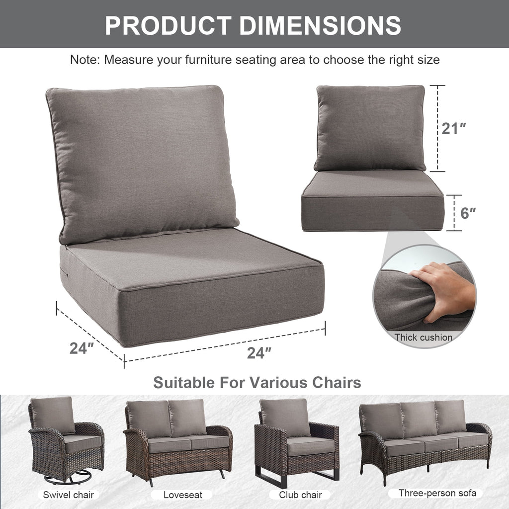 Bellefurn Outdoor Deep Seat Cushion 24 X 24 X 6 in for Patio Furniture, Outdoor Chair Cushions Waterproof & Fade Resistant Patio Furniture Cushions for Wicker Chair, Sofa, Couch