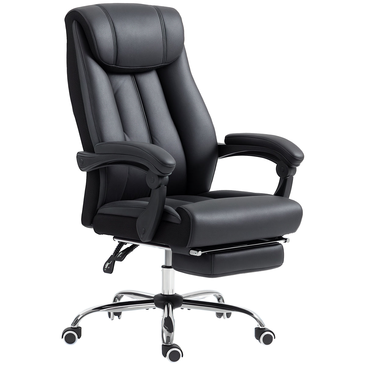 HOMCOM Bürostuhl Schreibtischstuhl Chefsessel, mit Fußstütze, höhenverstellbar, 145° Neigungswinkel, 66 x 70 x 119 cm, Schwarz