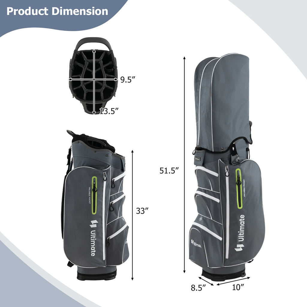 Costway Lightweight Golf Cart Bag with 15 Way Top Divider Individual Putter Well Cooler Bag Green