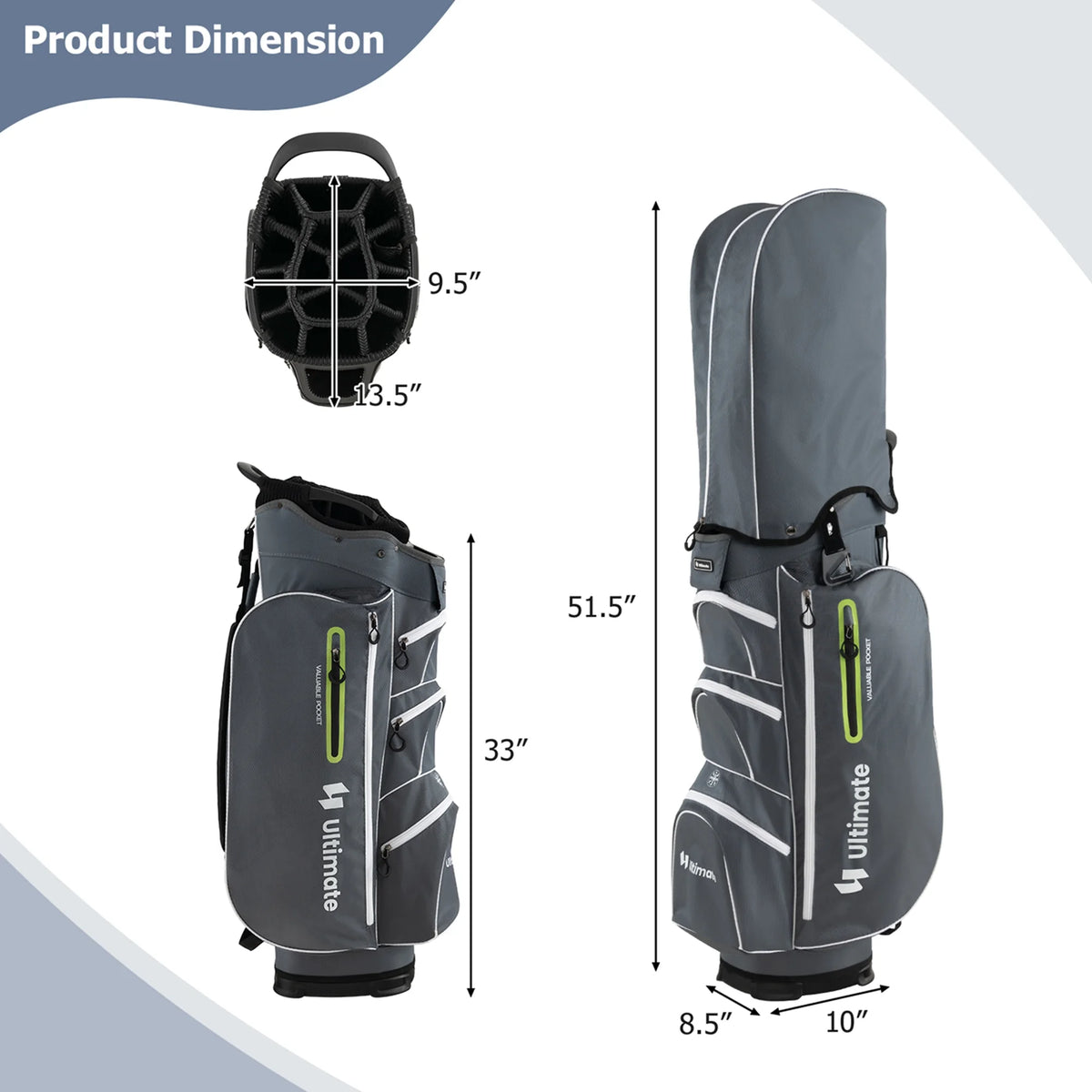 Costway Lightweight Golf Cart Bag with 15 Way Top Divider Individual Putter Well Cooler Bag Green