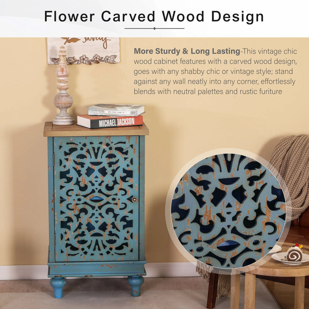 Sophia & William Hollow - Carved Credenzas and Sideboards, Wood Blue, 2 Shelves