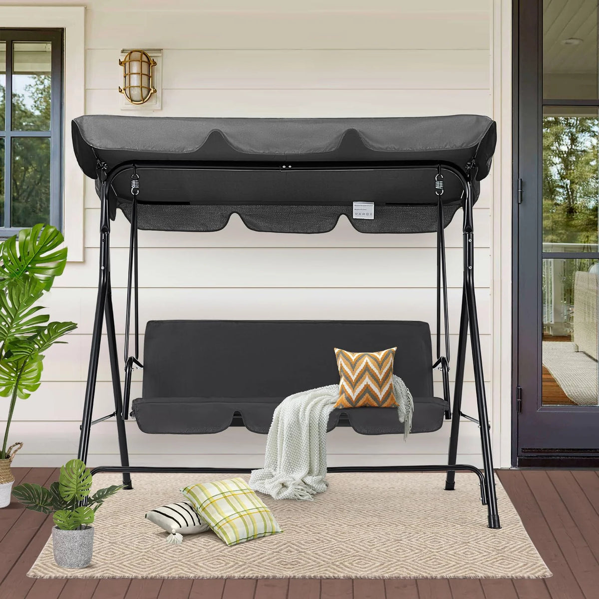 AECOJOY 3-Seat Outdoor Patio Swing Chair, Gray