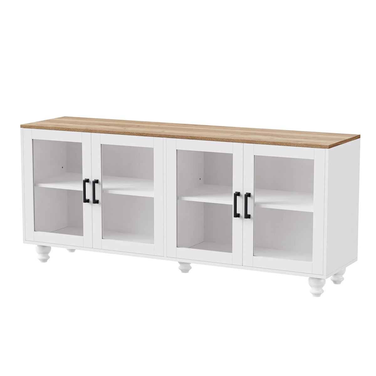 Euroco 110" Entertainment Center Wall Unit Set with Glass Display Cabinets, Adjustable Shelves & Vintage TV Stand for Tvs up to 85", Farmhouse Style Media Console with Storage, Gourd Legs