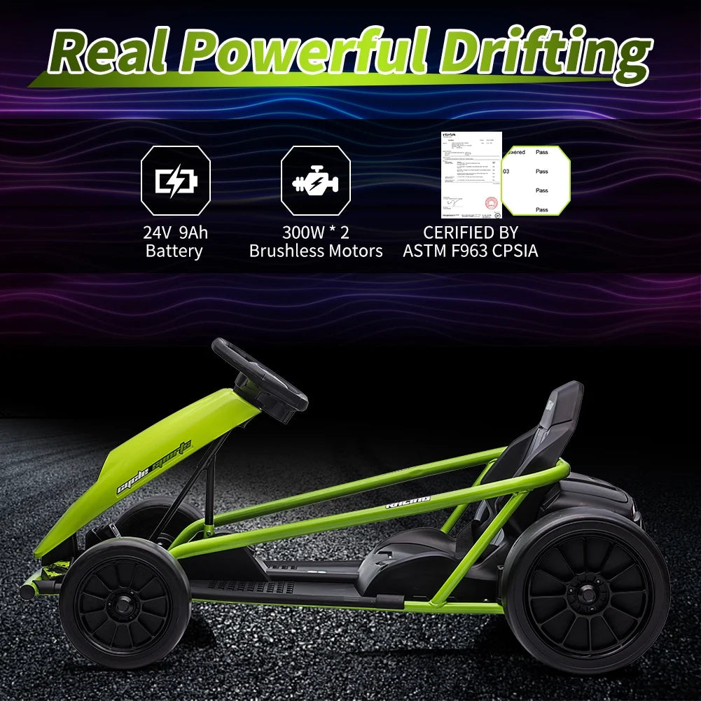 Kojooin Go Kart for Kids, 24V Battery 300WX2 Motors Pedal on Foot Go Cart, 8MPH High Speed Drifting Car with Slow Start Function, Rosé Red