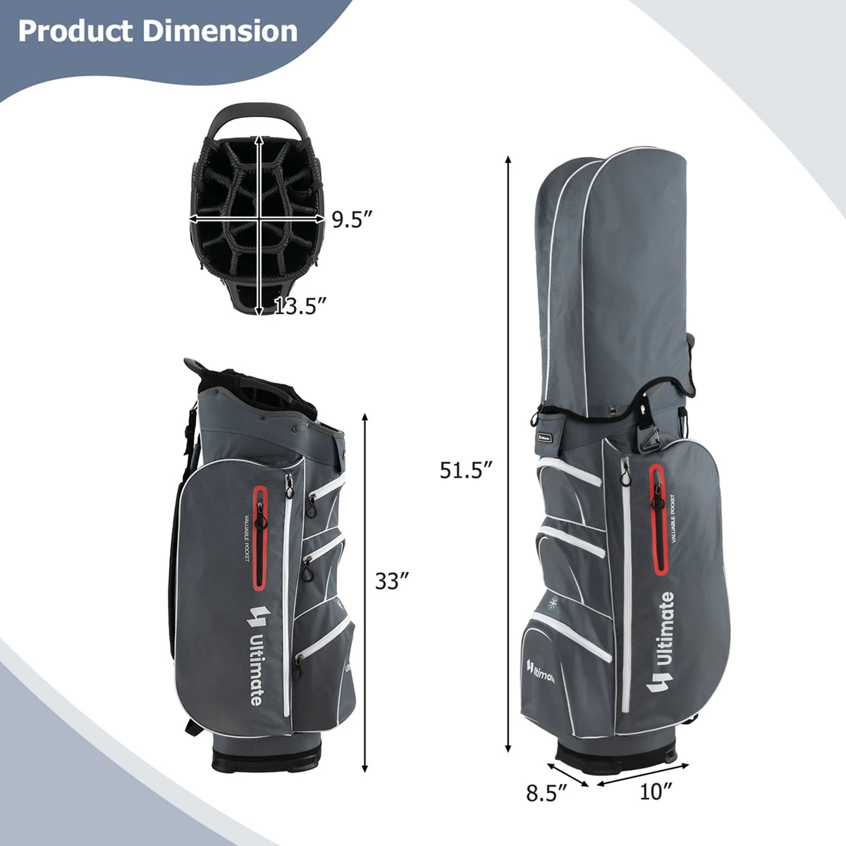 Costway Lightweight Golf Cart Bag with 15 Way Top Divider Individual Putter Well Cooler Bag Green