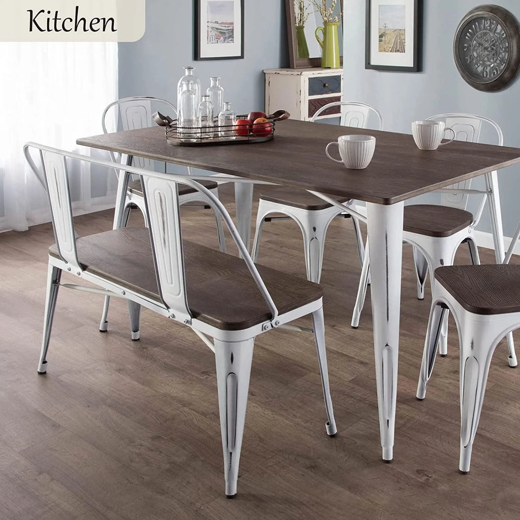 MELLCOM Metal Bench Industrial Mid - Century 2 Person Chair with Wood Seat, Dining Bench with Floor Protector