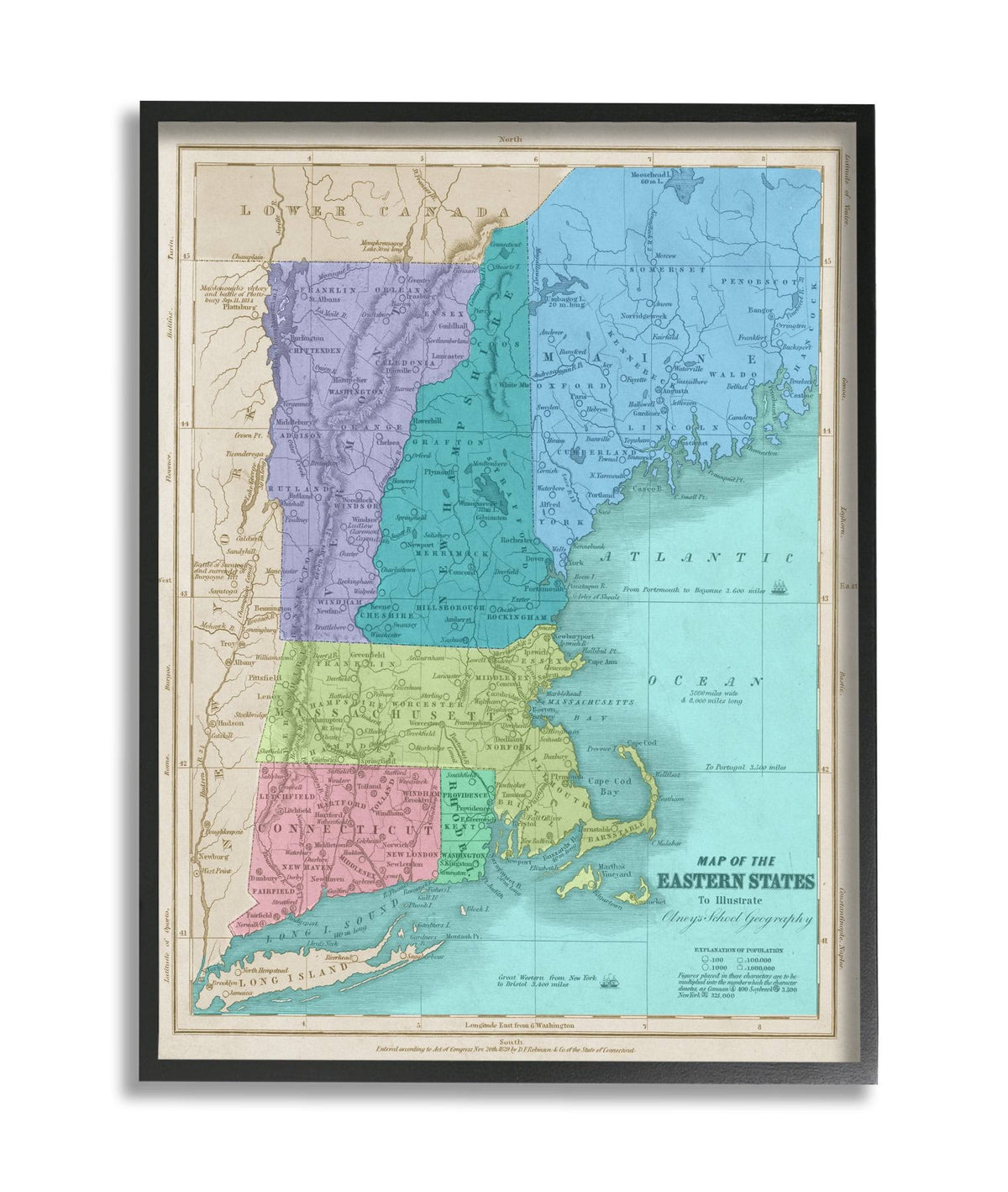 Stupell Industries Map of Eastern States New England Border Lines 14" x 11" Black Framed Wall Art
