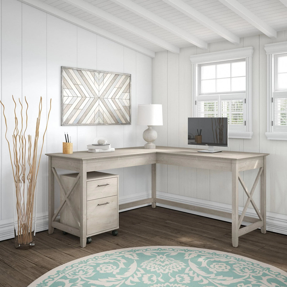 Bush Furniture Key West 2 Drawer Mobile File Cabinet in Washed Gray
