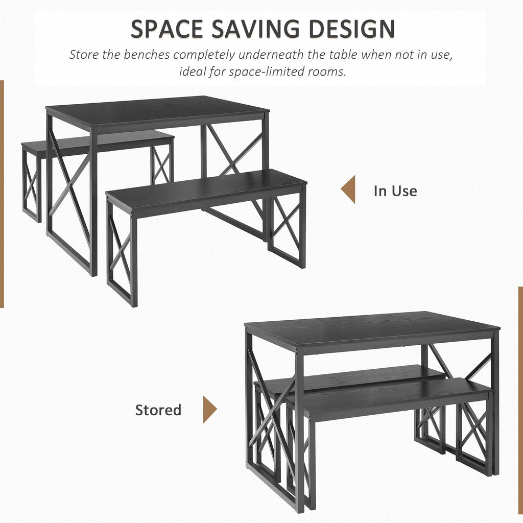 VECELO Kitchen Table with 2 Benches for 4