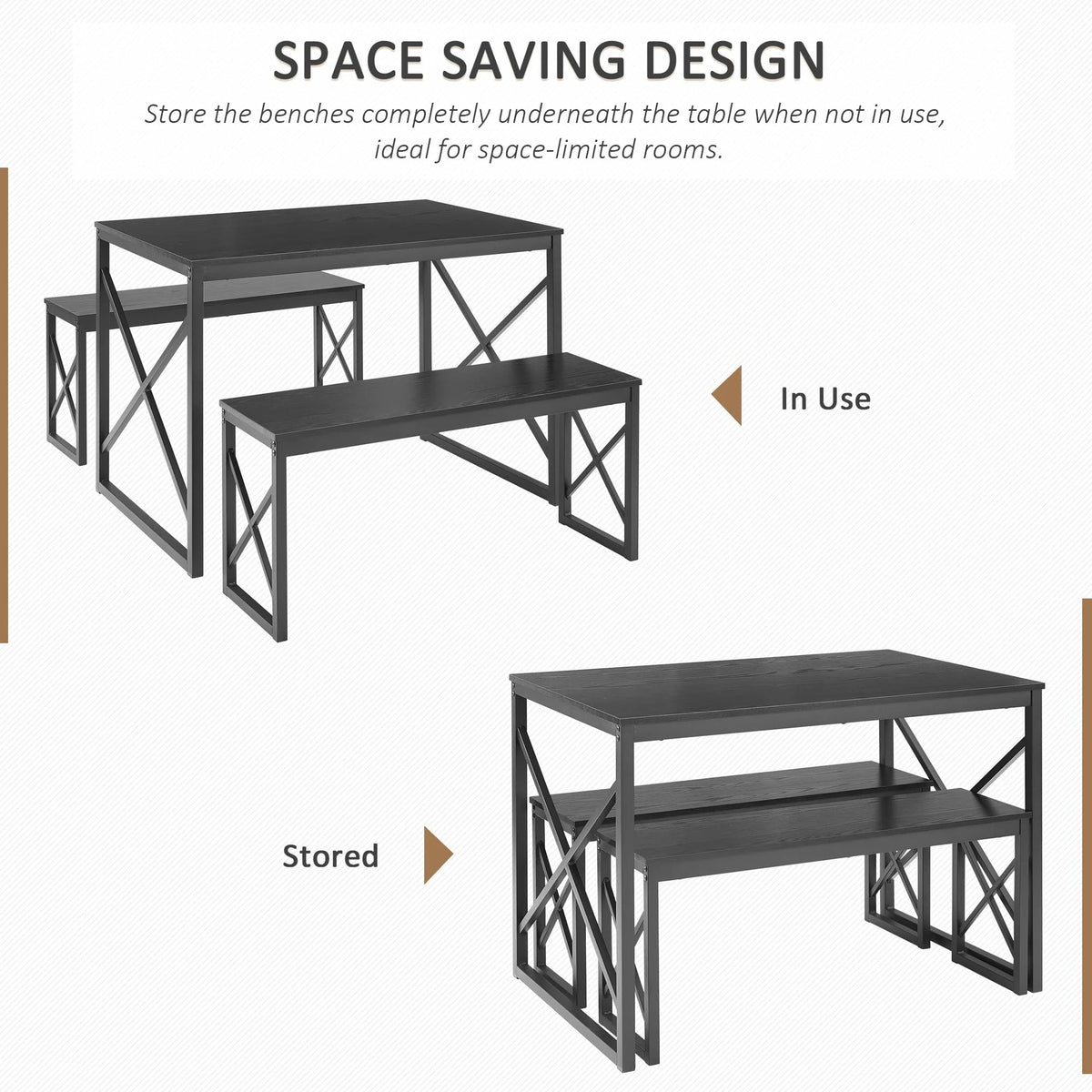 VECELO Kitchen Table with 2 Benches for 4