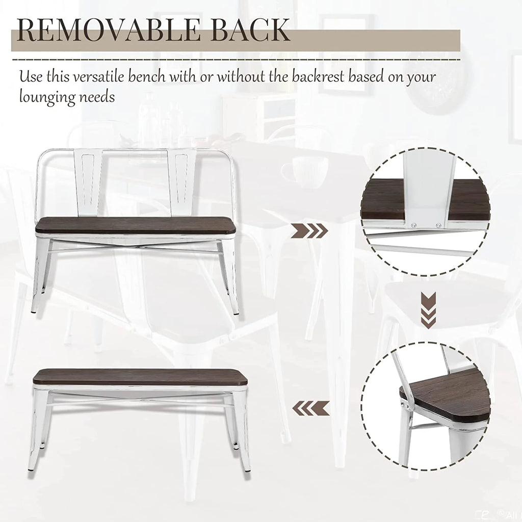 MELLCOM Metal Bench Industrial Mid - Century 2 Person Chair with Wood Seat, Dining Bench with Floor Protector
