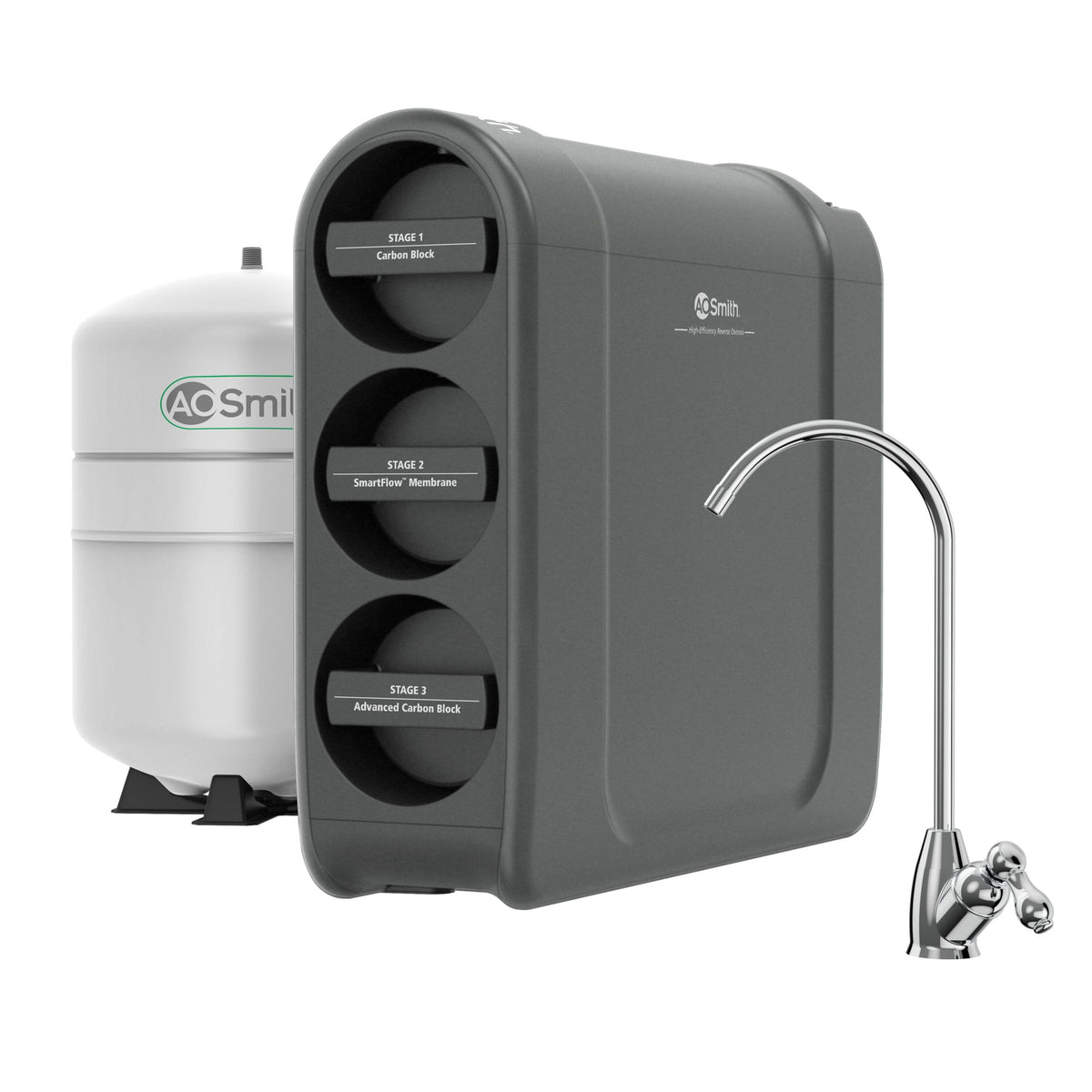 A.O. Smith High- Efficiency with SmartFlow Technology Mechanical Filtration Reverse Osmosis Filtration System in Chrome | AOS-HERO-CHR