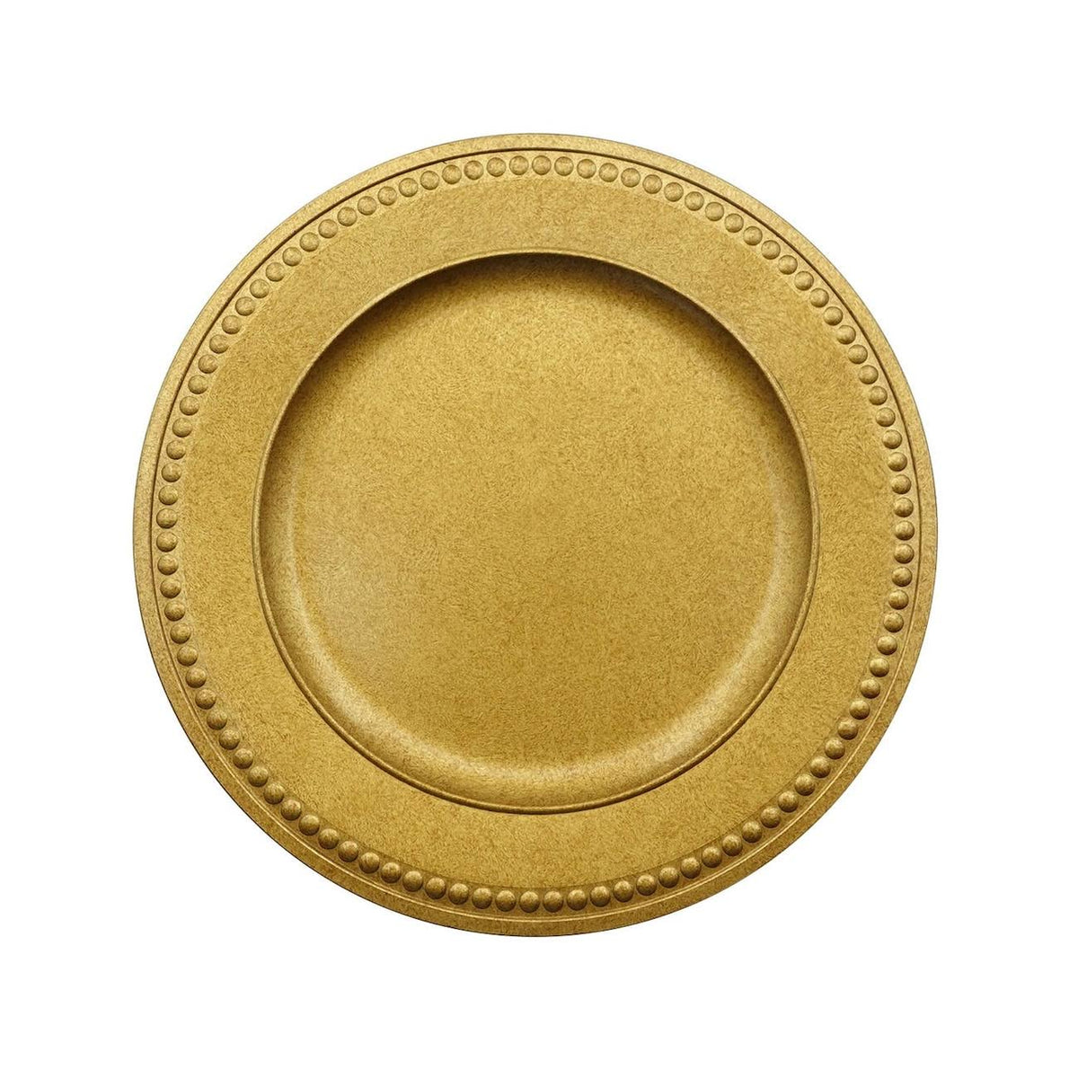 Antique Gold Plastic Charger Plates with Beaded Rims, 13 in.