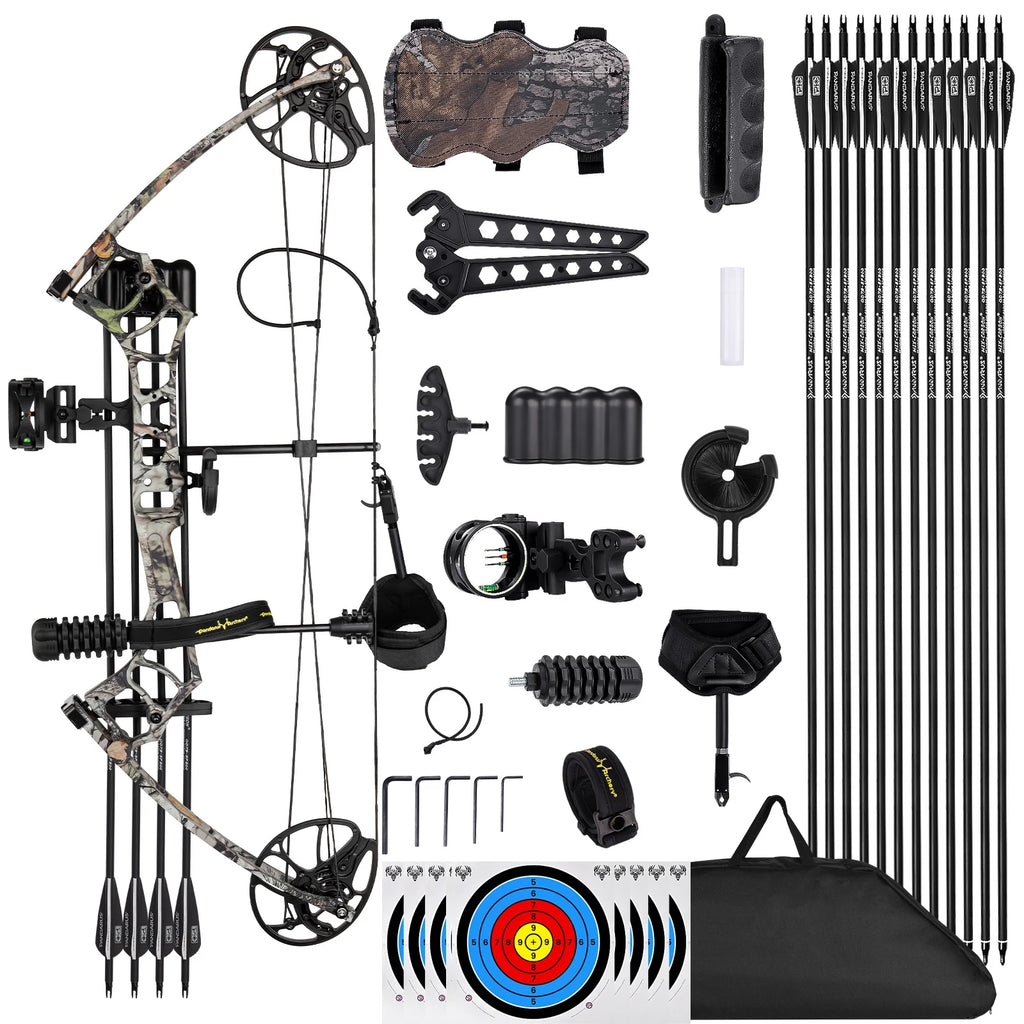 Archery Ready to Hunt Compound Bow Package for Adults and Teens, 25" - 31" Draw Length .0 - 70 lb Draw Weight, up to IBO 320 Fps .lightweight Design Bow, Fully Adjustable