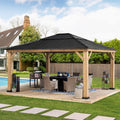 Sunjoy Cedar Framed Gazebo with Steel & Polycarbonate Hip Roof Hardtop, 13 x 15ft., Black