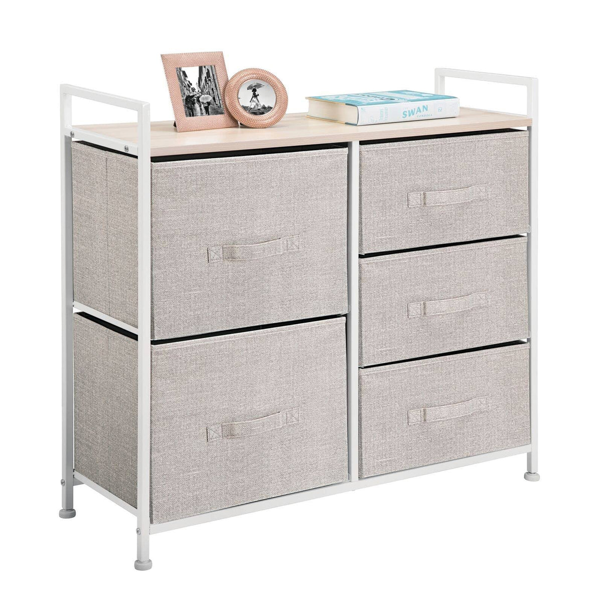 mDesign Storage Dresser Furniture, 5 Removable Fabric Drawers - Linen