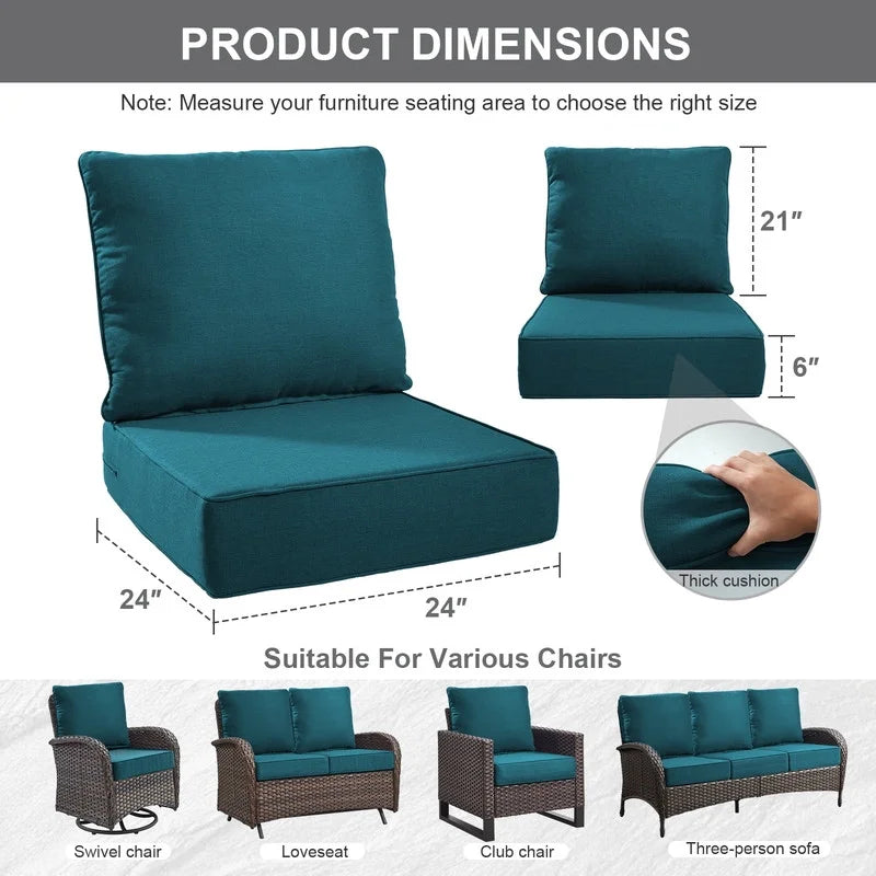 Bellefurn Outdoor Deep Seat Cushion 24 X 24 X 6 in for Patio Furniture, Outdoor Chair Cushions Waterproof & Fade Resistant Patio Furniture Cushions for Wicker Chair, Sofa, Couch