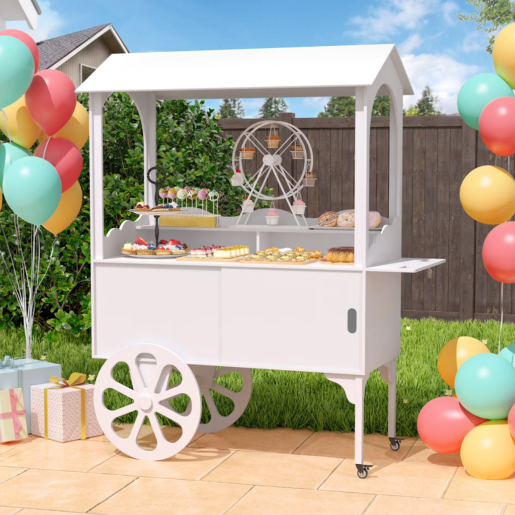 Candy Cart with Wheels for Party .wood Dessert Cart with Storage Cabinet