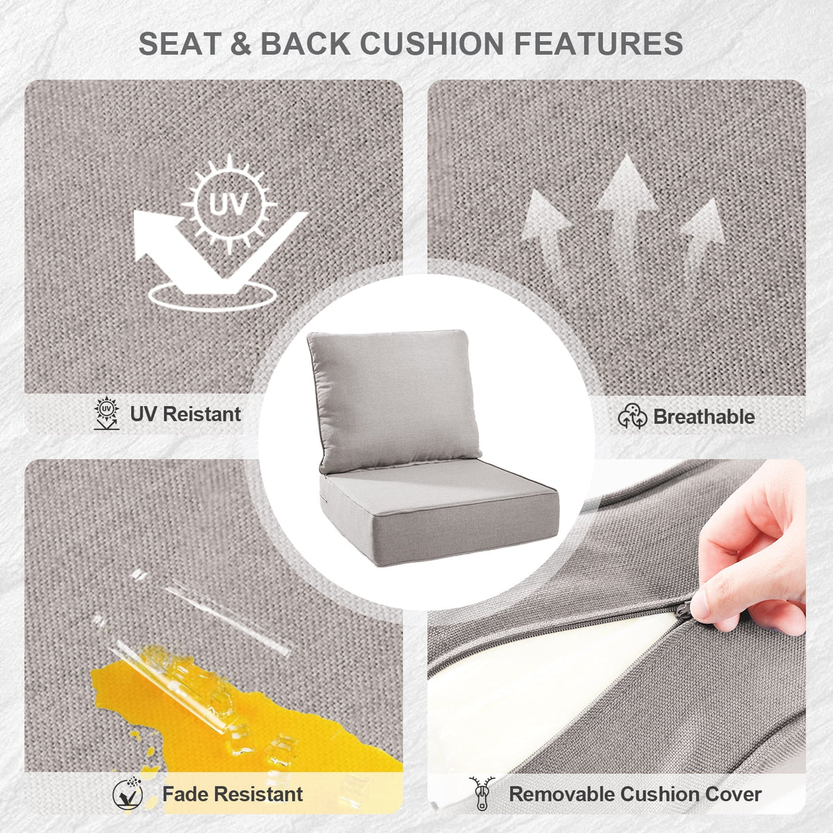 Bellefurn Outdoor Deep Seat Cushion 24 X 24 X 6 in for Patio Furniture, Outdoor Chair Cushions Waterproof & Fade Resistant Patio Furniture Cushions for Wicker Chair, Sofa, Couch